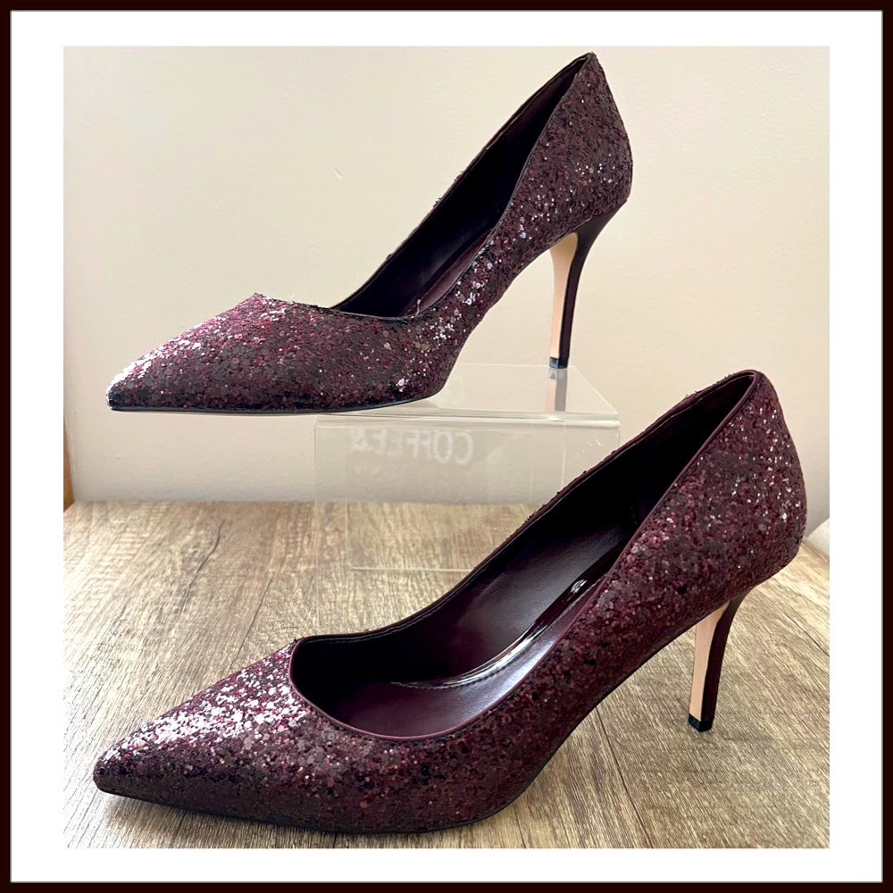White House Black Market Burgundy Glitter Pumps SZ 9.5